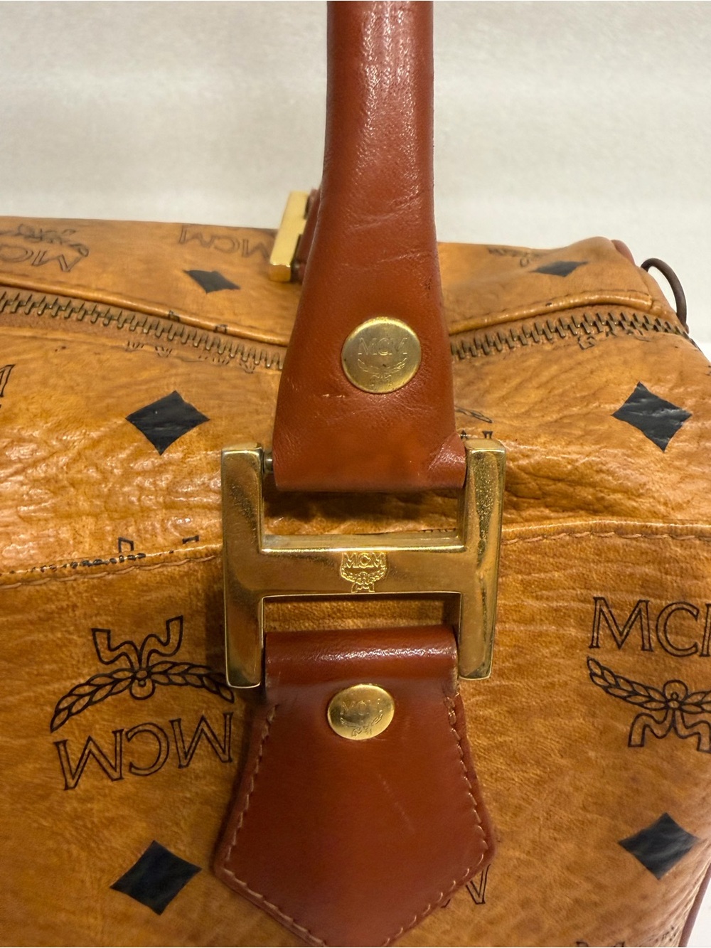 MCM Cognac Visetos Barrel Bag with Brown Leather Handles - Picture 8 of 16